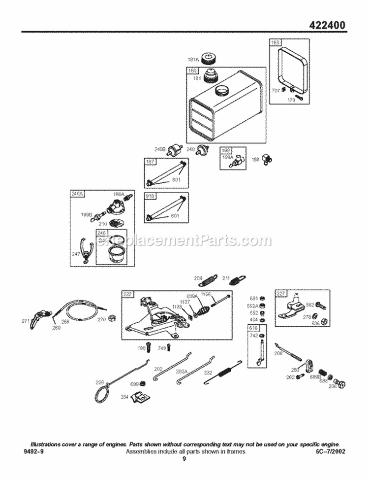 Controls Fuel Tank Diagram and Parts List for  Briggs and Stratton Engine